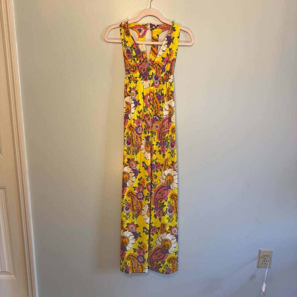 Vintage 1970s Floral Paisley Maxi Dress ILGWU Triacetate Size 9